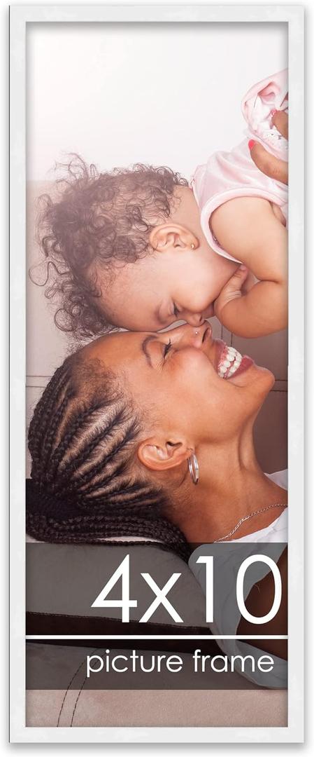 Poster Palooza 4x10 Frame White Solid Pine Wood Picture Frame | UV Acrylic, Foam Board Backing & Hanging Hardware - 4x10 Inch Frame