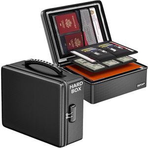 ENGPOW Fireproof Document Box with Lock, Fireproof Water Resistant Heat Insulated Safe Box Hard Case with Fireproof Zipper, Portable Home Office Travel File Organizer for Important Documents and More (Black)