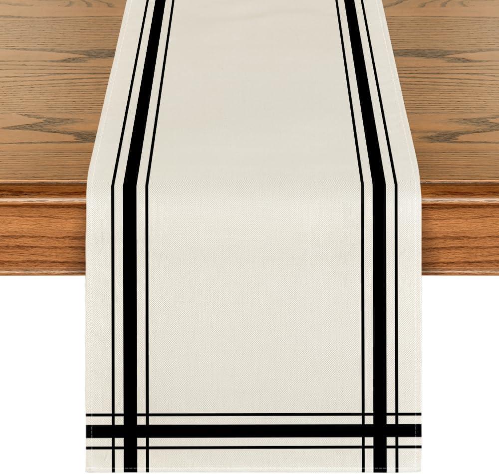 Artoid Mode Black Simple French Stripe Table Runner, Seasonal Spring Summer Kitchen Dining Table Decoration for Home Party Decor 13x72 Inch