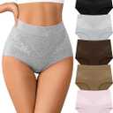 High Waisted Underwear for Womens Cotton Tagless Soft Ladies Panties Full Coverage Slight Tummy Control Briefs 5 Pack, Size: L