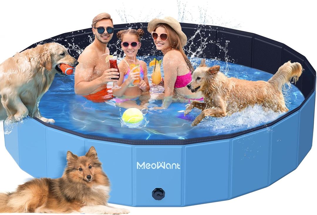 Meowant Extra Large Dog Pool Foldable 87'', Hard Plastic Dog Swimming Pool Kiddie Pool, Collapsible Dog Pet Bath Pool, Portable Deep Dog Pools for Large Dogs (4XL-87''  16'')