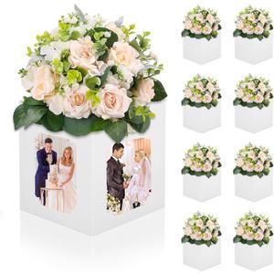 8Pcs Wedding Table Centerpieces Box 6/7 Inch Picture Display Reusable Photo Props Box Frame for Congrats Grad Wedding Decor Flower Arrangements, White