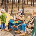 Folding Camping Table, Portable Outdoor Picnic Table, Lightweight Square Camp Table with Built-in 4 Cup Holders Food Basket and Travel Bag for Barbeque Beach Camping and Tailgate Blue, 18.9'' * 18.9'' * 23.6''
