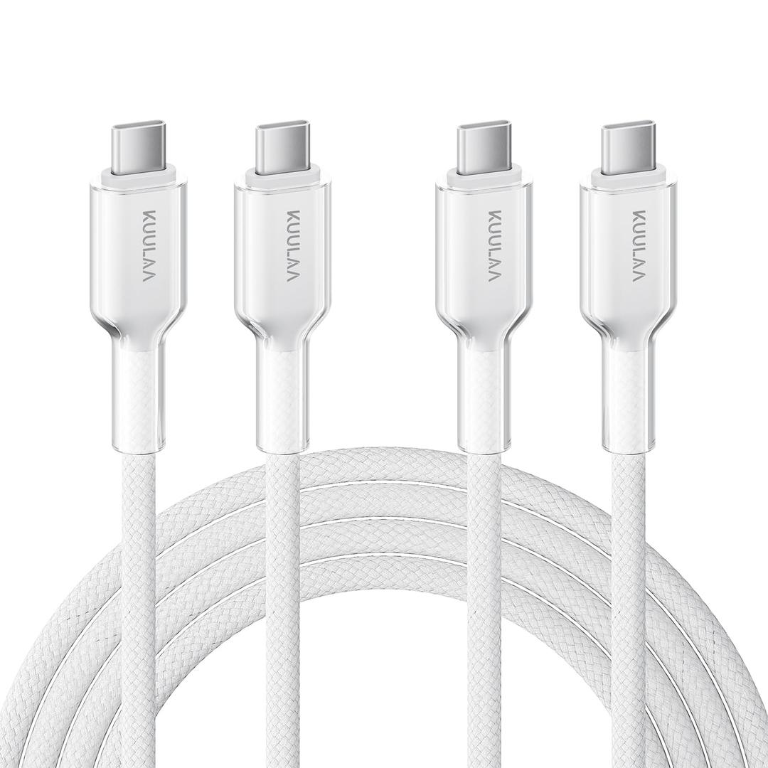 3 x Kuulaa USB-C to USB-C Cable, 60W Fast Charging Cable, PD 3.0 Compatible with iPhone 17 Pro Max 16 15, Samsung Galaxy S25, MacBook, iPad, Pixel, Switch, Xiaomi, Black, Nylon, 1m + 1m (White)
