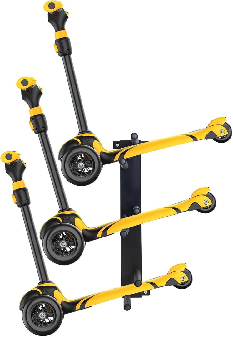 Scooter Wall Mount Rack Garage Storage Stand For Multiple Scooters Holder For 3 Electric Scooter, Metal Organizer(Black)