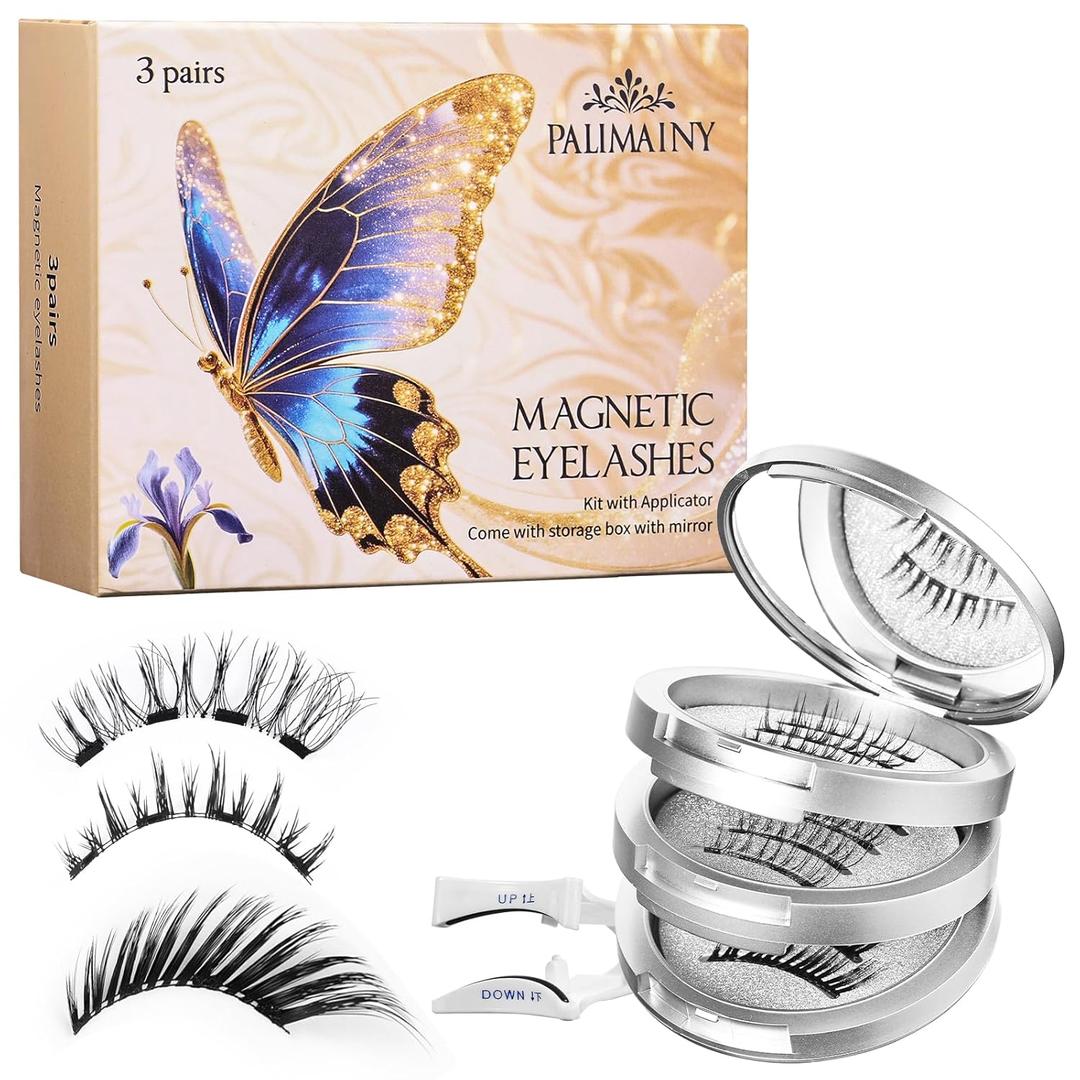 magnetic eyelashes,magnetic eyelashes with applicator,3pairs,3stylesnatural look,wispy,butterfly,No glue needed