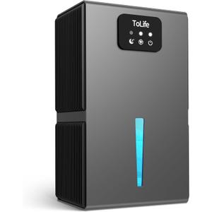 ToLife Dehumidifiers for Bedroom, 95 OZ Dehumidifier for Room with Auto Shut Off, Sleep Mode (1000 sq. ft) Portable Dehumidifier for Bathroom, Home, Basement, RV, 7 Colors LED Light, Grey