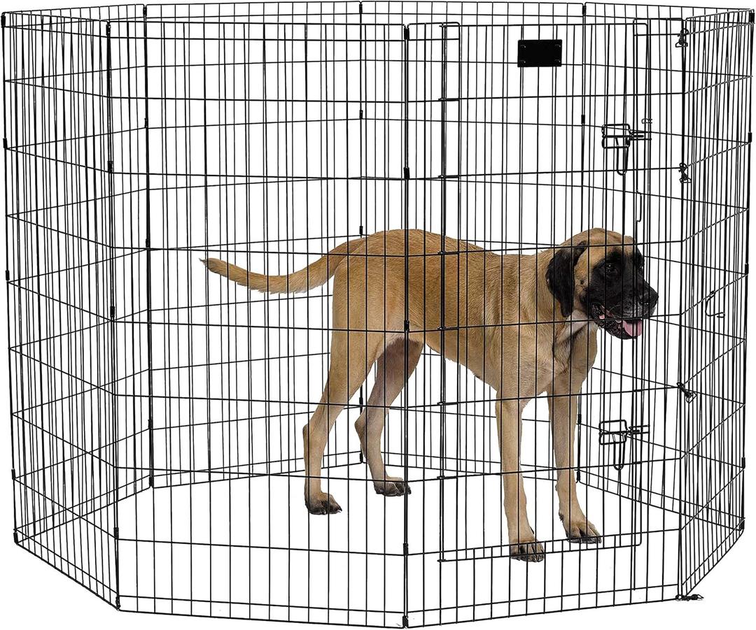 MidWest Homes for Pets Dog Exercise Pen & Playpen, 24" W x 48" H, with Door, Black (Black w/ Door)