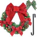 18 Artificial Christmas Wreath for Front Door with Pine Cone, Ball Ornaments and 2 Premium Bows, Indoor Outdoor Holiday Windows Wreath Flocked with Mixed Decorations