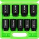 SWANLAKE 9PCS 1/2" Metric Impact Socket Set, Spindle Axle Nut Impact Socket,29mm-38mm,CR-V