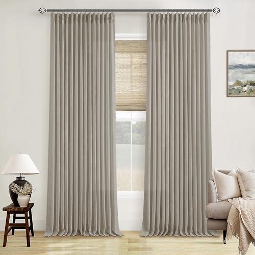 Flax Burlap 90 Inch Pinch Pleated Linen Curtains 2 Panel Set for Living Room Thick Linen Textured Drapes 90 Inches Long Pinch Pleat Drapes Semi Sheer Curtain for Dining Bedroom Office Dark Taupe
