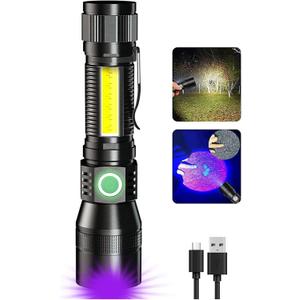 UV Flashlight Black Light, 3-in-1 Magnetic Flashlight Rechargeable, High Lumen Tactical LED Flashlight, 7 Modes Waterproof UV Light for Camping Emergencies Pet Urine Detection