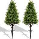 36" Faux Boxwood Plants Outdoor Set of 2, UV Resistant Artificial Topiary Trees with Ground Spike, 3ft Fake Evergreen Bushes & Shrubs for Outside Planters Front Door Porch Patio Decor