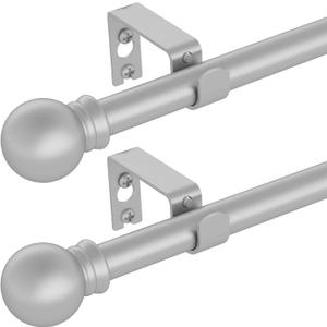 GXOACKJ 2 Pack Silver Curtain Rods for windows 32 to 48 inch, 5/8 inch Splicing Heavy Duty Metal Curtain Rod Set with Brackets