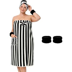 Defresit Plus Size Women's Towel Wrap (XXL-XXXXL) - with Hair Towel Wristbands Lightweight Shower Wrap Spa Bathrobe Body Wrap Adjustable Quick-Dry Comfortable Bath Towel Set Machine Washable Black