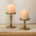 NUPTIO Gold Candle Holders for Pillar: Antique Brass Cast Iron Candleholder for 3 Inch Pillars Heavy Metal Candle Stand for Christmas Party Table Decor