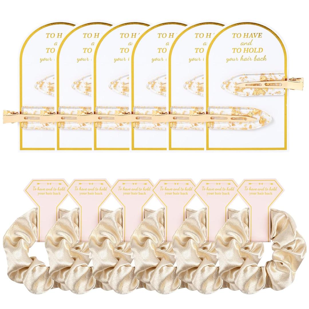 12 PCS Soft Silk Satin Hair Accessories - Scrunchies, Hair Clips for Bridal Shower Gifts, Wedding Favors for Women and Girls