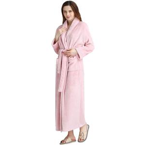 Hellomamma Long Bath Robe for Womens Plush Soft Fleece Bathrobes Nightgown Ladies Pajamas Sleepwear Housecoat (Large-X-Large, Pink)