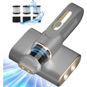 Mattress Vacuum Cleaner Bed Vacuum Cleaner with UV-C Light 14Kpa Handheld Vacuum, 6-Speed Adjustment for Bed Sofa Pillows Cribs Couch, Cordless Bed Cleaner, Gray