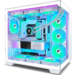 F600 PC Case - Pre-Installed 6 PWM ARGB Fan, ATX Mid-Tower Gaming PC Case, 270 Panoramic Glass with Type-C, FOIFKIN (White, F600)