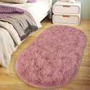 Soft Fluffy Area Rug for Bedroom, Blush Pink Fuzzy Shaggy Oval Throw Rugs for Bedside, Non-Slip Cozy Plush Shag Carpet for Girls Kids Room Nursery Dorm Living Room, 2.6 x 5.3 Feet