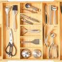 Umilife Extra Large Expandable Kitchen Drawer Organizer for Utensil and Junk, 19" Deep for Big Drawer, 19" to 33" Adjustable Bamboo Wood Drawer Divider, Cutlery Tray, Flatware Holder
