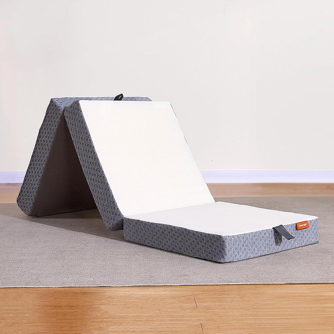 Sweetnight Tri Folding Mattress - 4-inch Single Size Foldable Mattress with a Collapsible and Washable Cover | Medium-Firm with Non-Slip Design | Suitable for RV Travel, Camping, Guest (White)