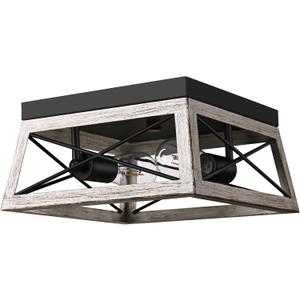 DEWENWILS Farmhouse Flush Mount Ceiling Light, Metal Ceiling Light Fixture with Wood Grain Finish, 2-Lights Hallway Light Fixture Ceiling Mount for Entryway, Foyer, Dining Room