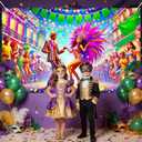 Festival Carnival Banner Mardi Gras Party Backdrop Masquerade Photoshoot Photography Background Purple New Orleans Mask Mardi Gras Party Decorations Banner Photo Booth Props (Feathered Mask#006)