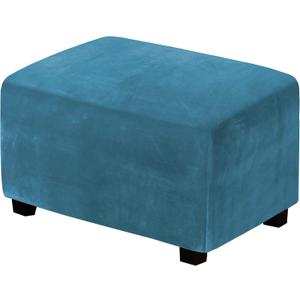 H.VERSAILTEX Real Velvet Plush 1 Piece Form Fit Stretch Rectangle Folding Storage Covers Ottoman Slipcovers Removable Footstool Protect Footrest Covers Elastic Bottom Washable(Large, Peacock Blue)