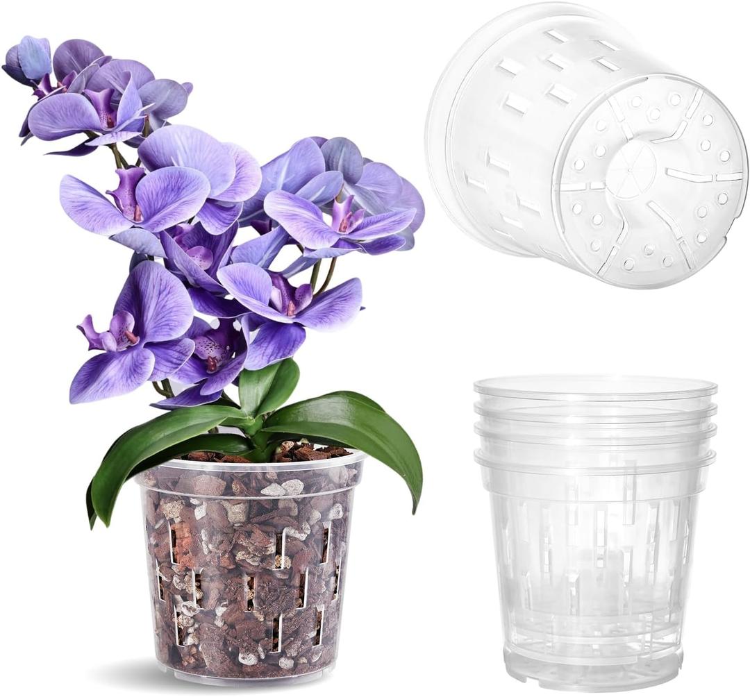 TRUEDAYS Orchid Pot  4 Pack 6 Inch Clear Orchid Pots with Drainage Holes for Repotting  Ideal for Healthy Root Growth  Sturdy Plastic Plant Pot for Indoor & Outdoor Plants