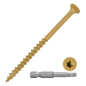 METALLIXITY Deck Screws (#9x3) 100Pcs, Carbon Steel Wood Screw Decking Screws Epoxy Coated with T25 Torx Drive Head - for Wood Fence, Table, Tan