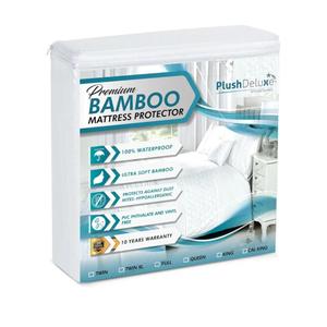 PlushDeluxe Premium Bamboo Mattress Protector – Queen Size, Waterproof, & Ultra Soft Breathable Noiseless Washable Bed Mattress Cover for Comfort & Protection - White