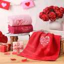 FuWeave 3 Pcs Valentine's Day Hand Towels Happy Valentine Day Pink Heart Embroidered Decorative Towels 13.4X 29.1 Inch 100% Cotton Absorbent Soft Decor Housewarming Gift
