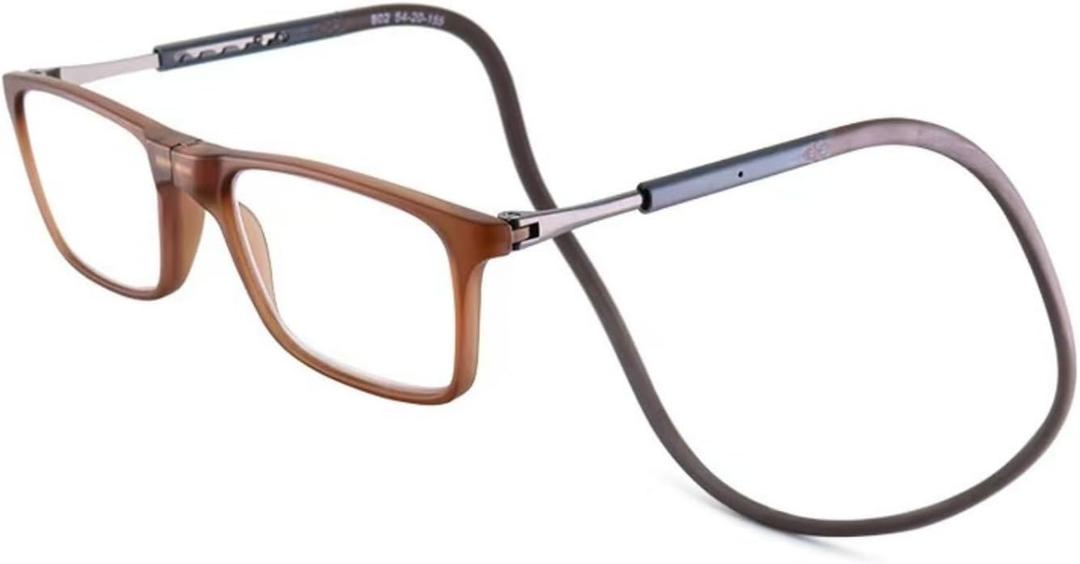 Magnetic Blue Light Blocking Reading Glasses for Presbyopia, Blue Light Filter, and Interchangeable Adjustable Straps (Brown)