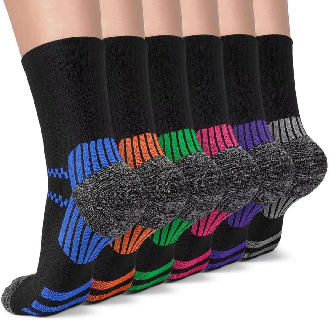 Copper Compression Socks Women and Men 6 Pairs - Circulation Arch Support Plantar Fasciitis Running Ankle Socks (Small-Medium, B1 - 6 Black - Crew)