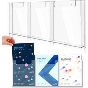 Sherr 2 Pcs Acrylic Brochure Holder Wall Mount, 8.5 x 11 Inches Clear Hanging Flyer Display Holder Plastic Pamphlet Stand for Magazine, Booklet, Bookmark (Three-slot)
