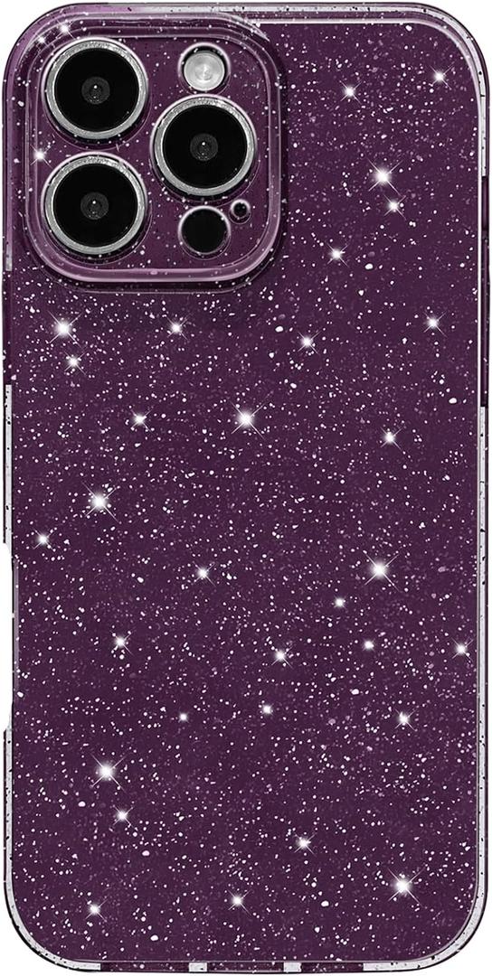 Hython Case for iPhone 16 Pro Case Glitter Cute Sparkly Shiny Bling Sparkle Phone Cases 6.3", Thin Slim Fit Soft TPU Bumper Shockproof Rubber Protective Cover for Women Girls Girly, Deep Purple