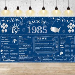 40th Birthday Party Decorations  Blue Silver Back in 1985 Banner, 1985 Vintage Photography Backdrop for Men & Women, 40th Class Reunion Decor