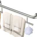 Brushed Nickel Towel Grab Bar 24 Inch - 1.25 Diameter, Zepolu Stainless Steel Safety Bar w/Towel Holder, Shower Assist Balanced Support Handle, Wall Mounted Bathroom Grab Rail for Senior Elderly