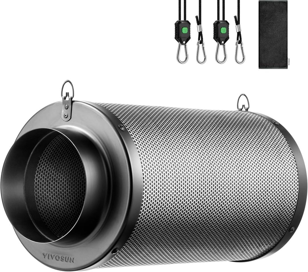 VIVOSUN 6 Inch Air Carbon Filter Smelliness Control with Australia Virgin Charcoal for Inline Fan, Grow Tent Smelliniss Scrubber, Pre-Filter Included, Reversible Flange 6"x 16", Black