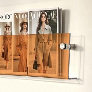 2-Pack Orange Acrylic Magazine Holder Brochure Holder, 24 Inch Hanging Magazine Rack with Hardware, Floating Bookshelf Brochure Display Organizer for Home, Office, Reception Area