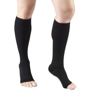 Truform 20-30 mmHg Compression MicroFiber Stockings for Men and Women, Knee High Length, Open Toe, Black, Medium (Medium (1 Pair))