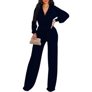 shengfan Formal Jumpsuits for Women Dressy Evening Sexy Deep V Neck Plus Size Long Wide Leg Pants Rompers Clubwear (XX-Large, 049navy Blue)