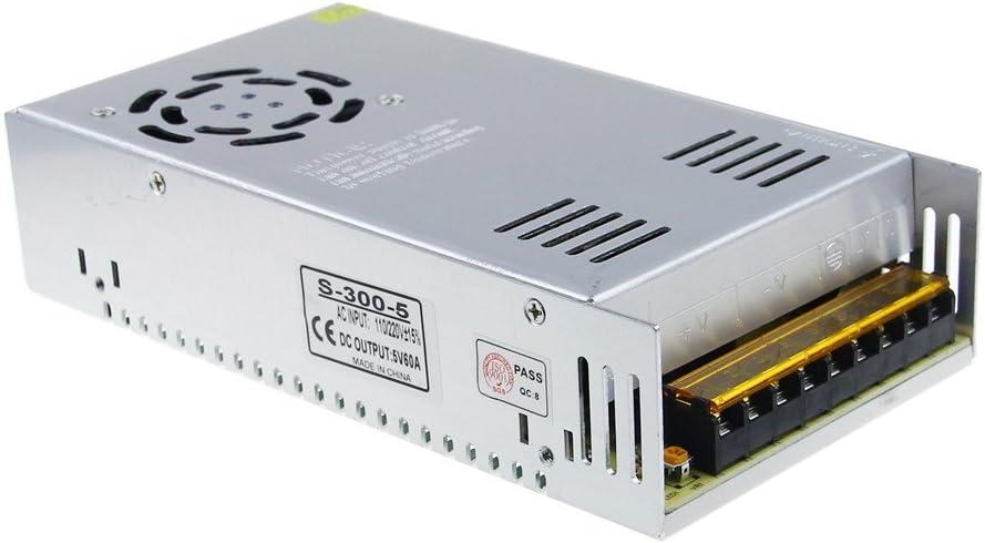 ALITOVE 5V 60A 300W Power Supply Transformer Adapter Converter AC110V/220V to DC 5V 60amp LED Driver for WS2812B WS2811 WS2801 APA102 LED Strip Pixel Light CCTV Camera Security System