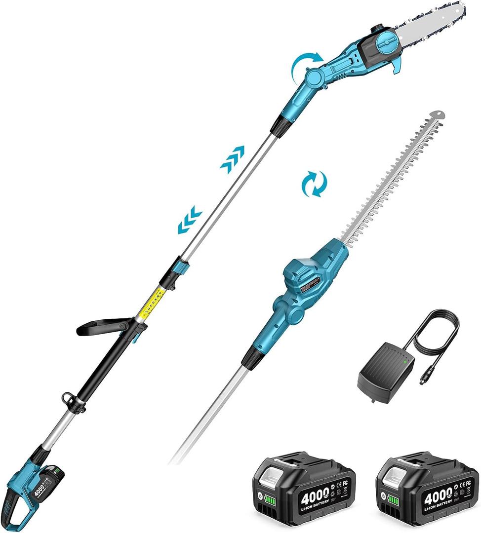 SEESII 2-in-1 Cordless Pole Saw 8-Inch & 16-inch Hedge Trimmer Combo