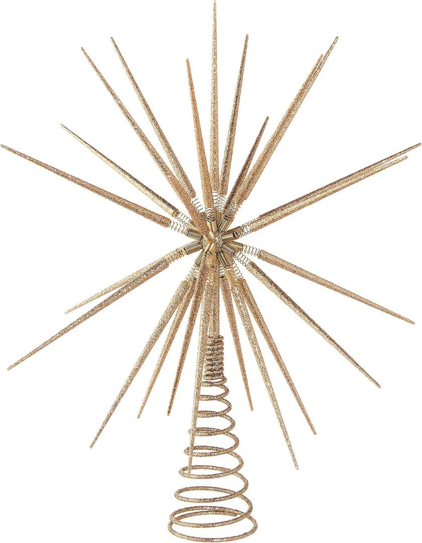 16" Gold Glittered Star Christmas Tree Topper, Modern Christmas Decor, Folding Tree Topper