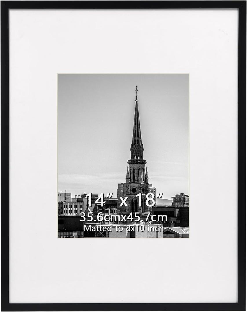 Hoikwo 14x18 Black Plastic Frame with Plastic Cover, Display Pictures 8x10 with Mat or 14x18 Without Mat, 1 Pack 14 by 18 Frame for Wall Hanging