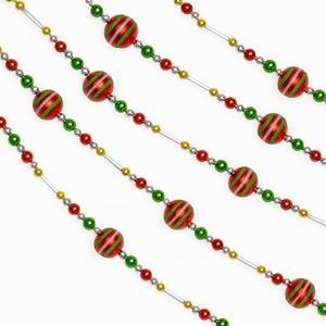 Christmas Tree Garland – Red, Green, Gold, Silver 10-Foot Beaded Holiday Garland with Decorative Striped Acrylic Balls – Festive Xmas Decoration for Mantel, Tree, Stairs, and More