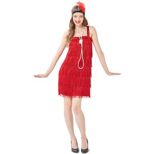 Wizland 1920s Tassel Flapper Dress Cocktail Party Roaring 20s Great Gatsby Ballroom Dress With A Headband,A Necklace (2XL(14-16), Red)